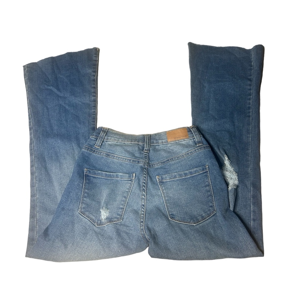 Blue Notes Denim Low Rise Flare Pants Size Small Distressed Rip - Picture 2 of 2